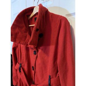 Yoki Outerwear  Women’s Sz‎ 1X Red & Black Fleece Blend Jacket Coat With Belt